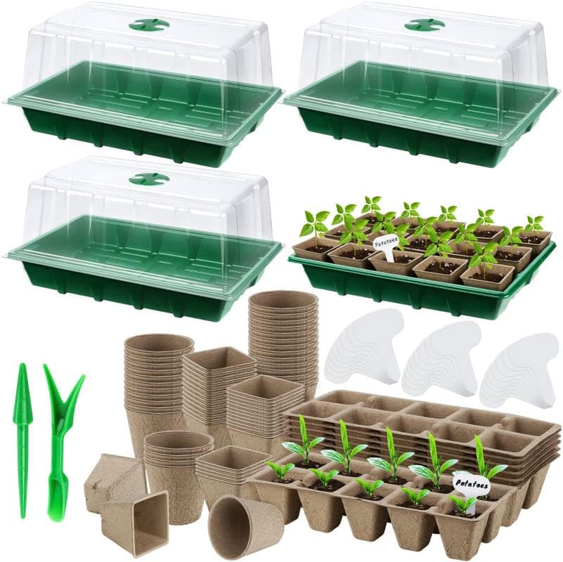 4 Pack Seed Starter Tray Set Plants Growing Trays Peat Pots