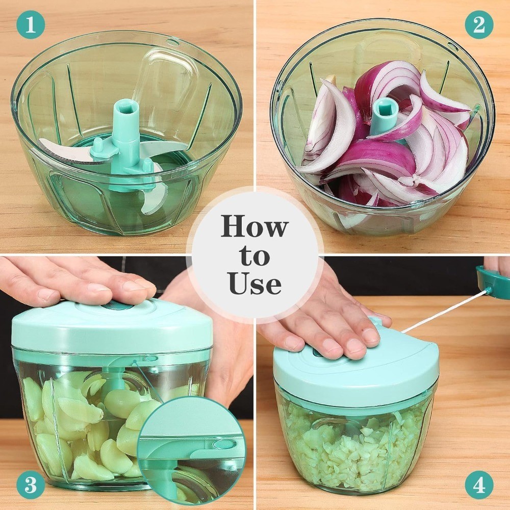 Manual Food Chopper Vegetable Cutter, 650ml Hand-Pulled String Chopper