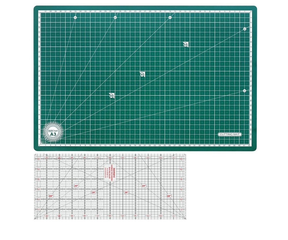 12" Quilting Ruler Acrylic + A3 Self Healing Cutting Mat Patchwork Set