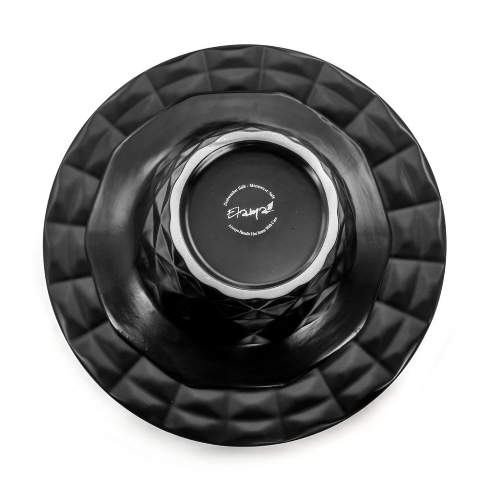 Elama Retro Chic 16 pc Glazed Stoneware Dinnerware Set in Black
