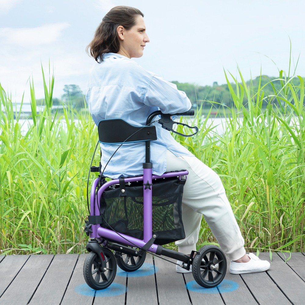 8" 3-Wheel Folding Rollator Walk Rolling Walker w/Adjustable Handle Storage Bag