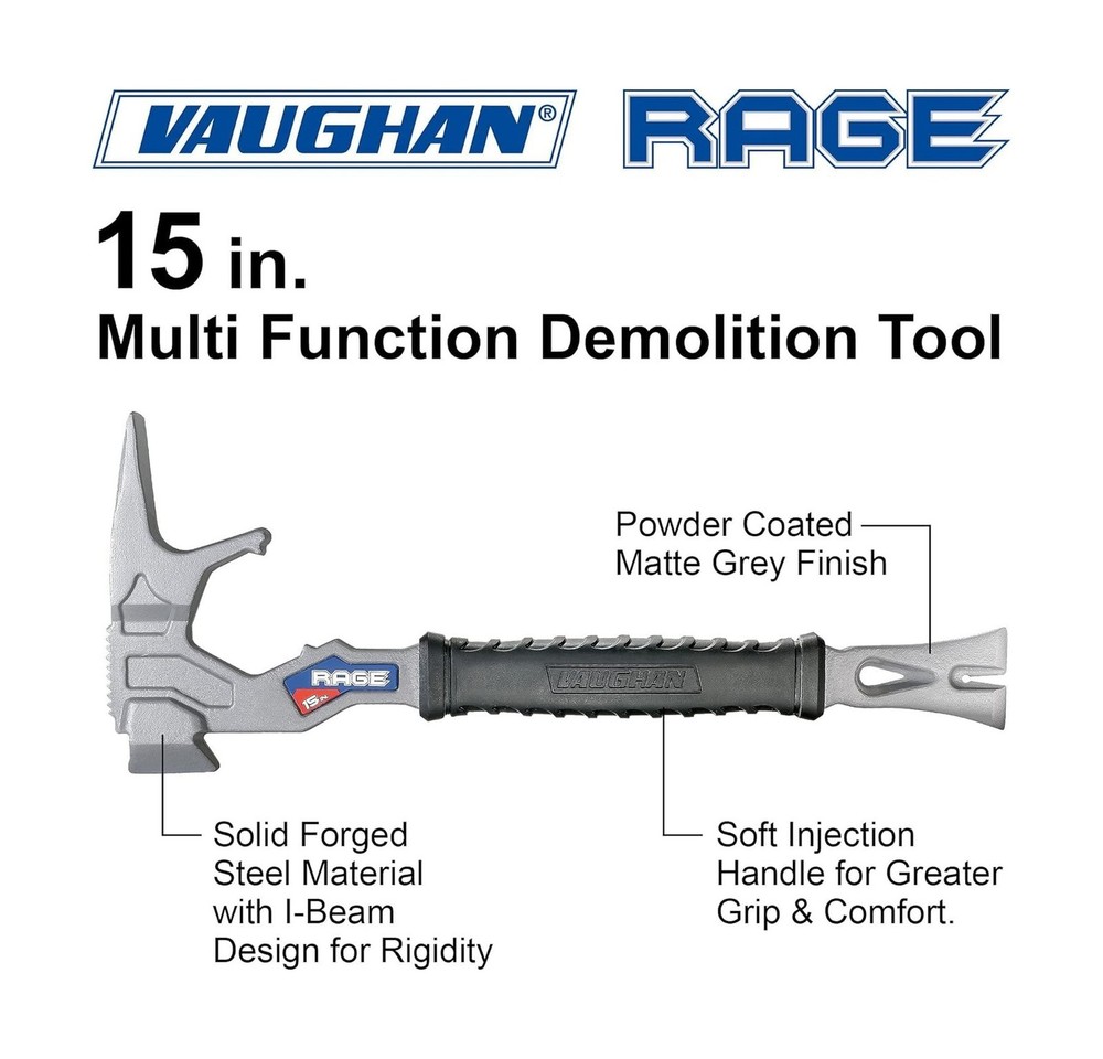 Vaughan 15 Inch Multi-Function Demolition Tool, Hammer, Nail Puller, Multi-Us...