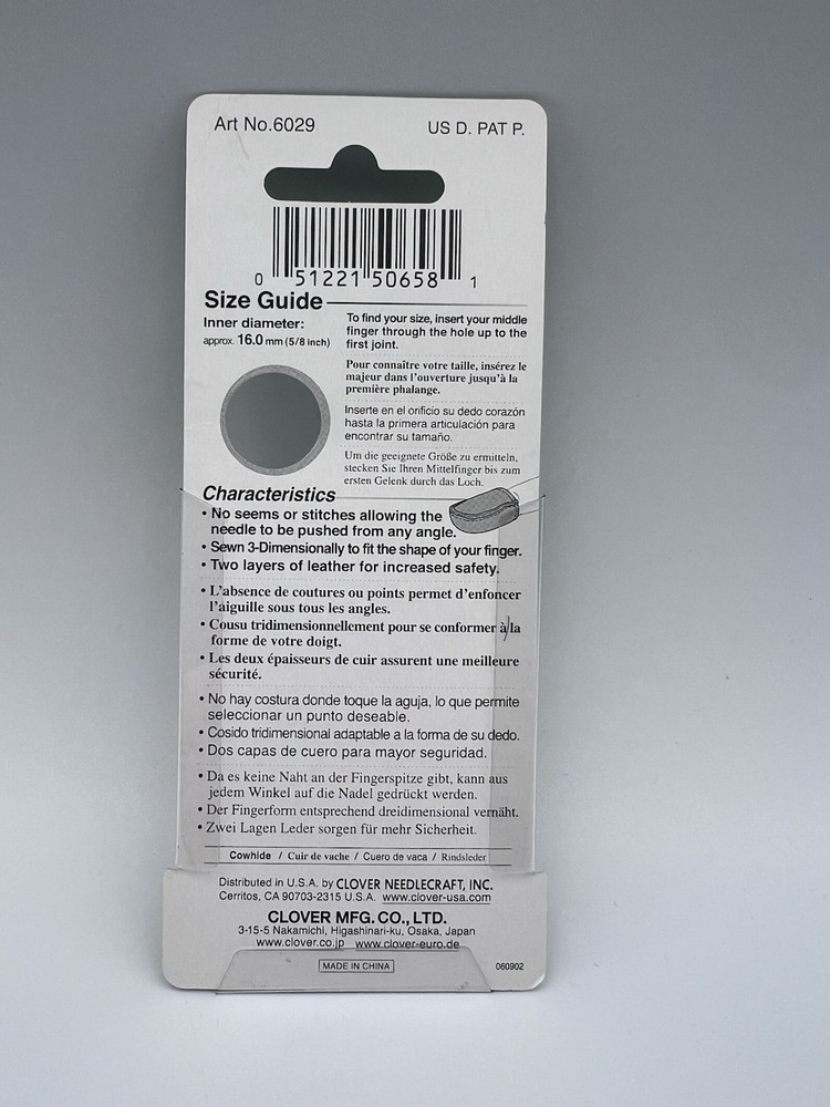 Clover 6029 Natural Fit Leather Thimble-Medium