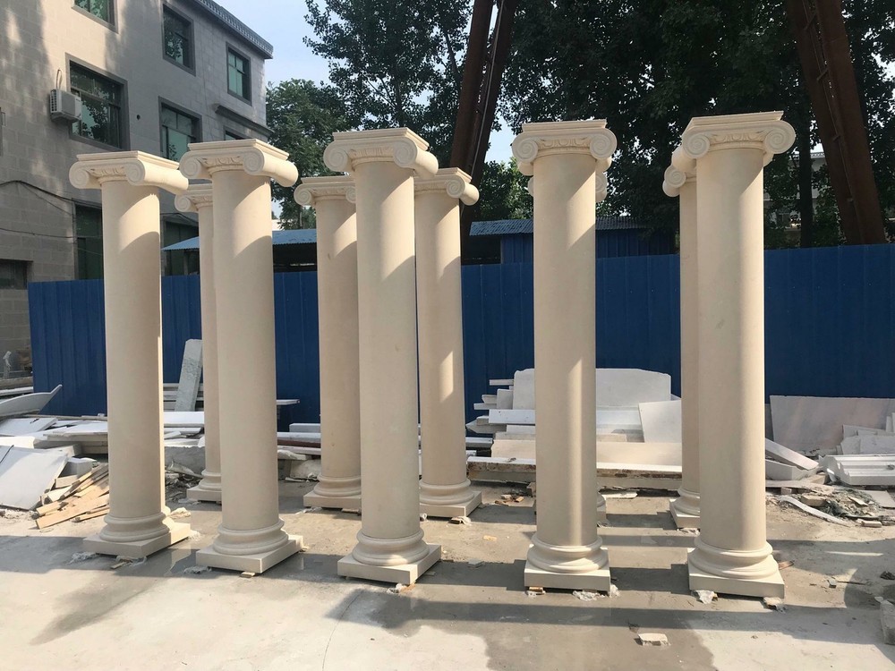 BEAUTIFUL LIMESTONE CARVED EUROPEAN SOLID MARBLE COLUMNS - PA46