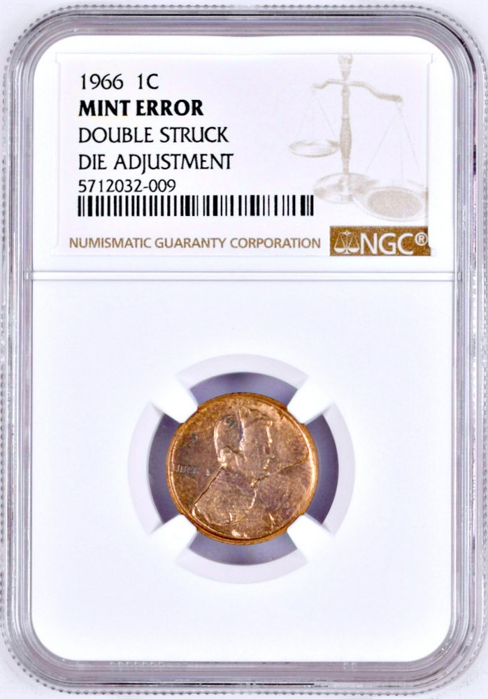 1966 NGC Die Adjustment Strike DOUBLE STRUCK Dramatic UNIQUE? Lincoln Cent 1c