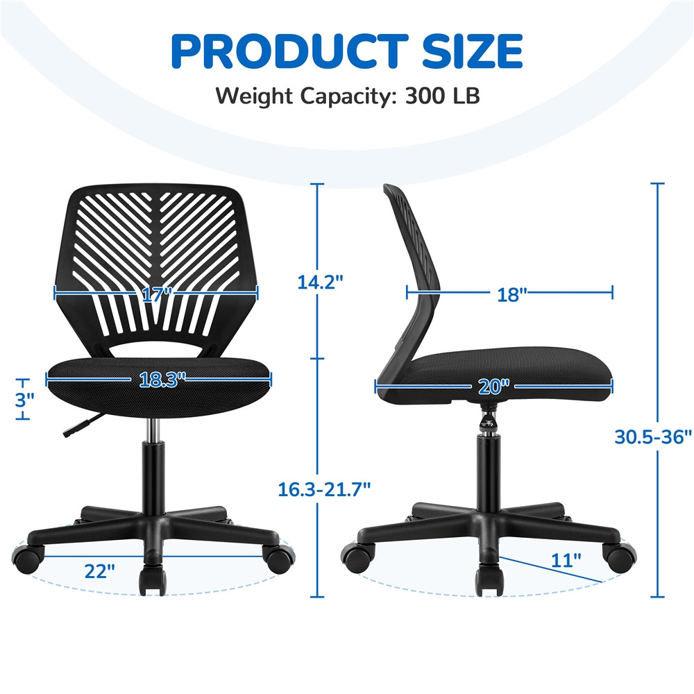 Adjustable Armless Mid Back Office Chair Black