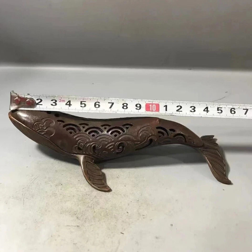 Old Chinese Handmade Red Copper Water Ripple Pattern Fish Shape Incense Burner