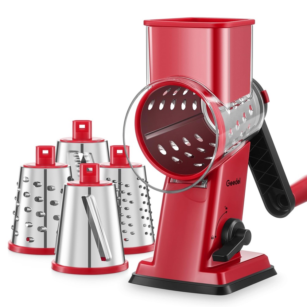Rotary Cheese Grater - Upgraded Vegetable Shredder with 4 Interchangeable Bla...