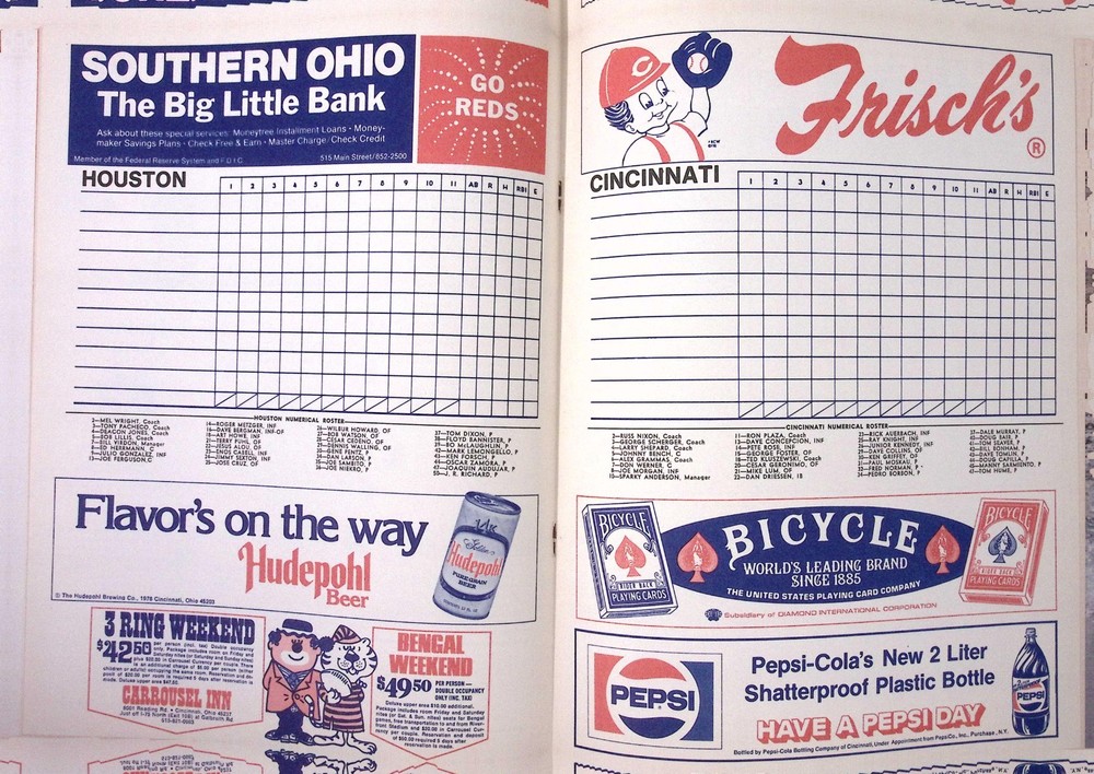 1978 Cincinnati Reds MLB Baseball Program Vs Philadelphia Pete Rose Big Red