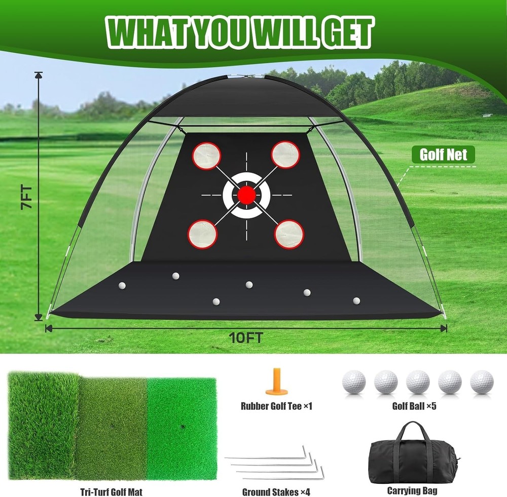 Compact Golf Net with Practice Mat (10x7FT) - Simplify Your Backyard Practice