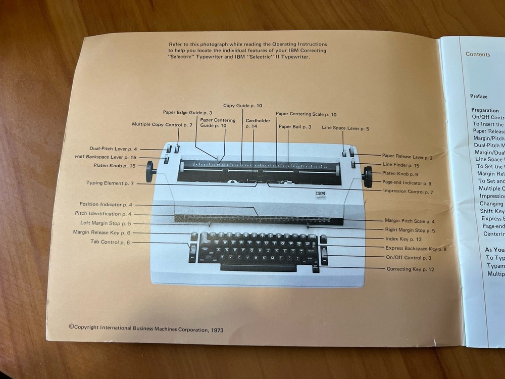 IBM Correcting Selectric II Typewriter Operating Instructions Manual 1973