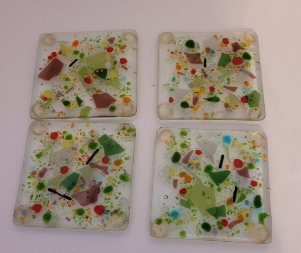 FUSED ART GLASS 4 SQUARE COASTERS (CF-21-M-3)