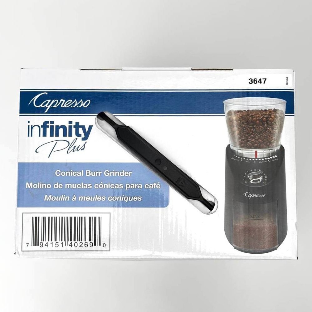 Capresso Infinity Plus Conical Burr Coffee Grinder, Black - NEW