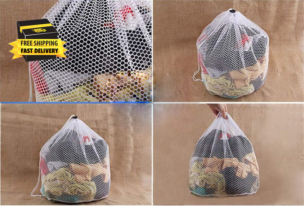 Premium Fine Mesh Laundry Bag - Sturdy White Mesh Material with Drawstring Closu