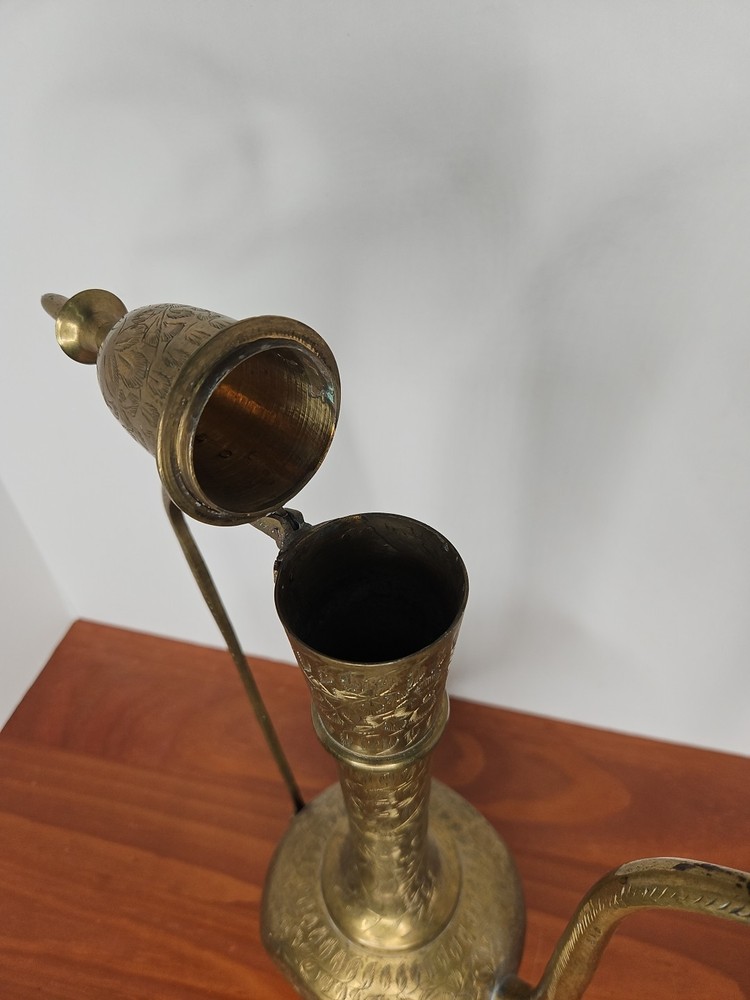 vintage Brass pitcher lidded Dallah Engraved