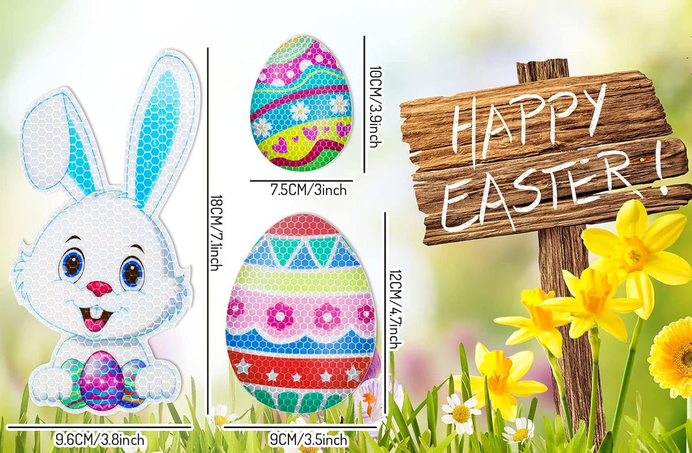 24Pcs Easter Reflective Magnets Easter Egg Bunny Refrigerator Magnetic Sticker C