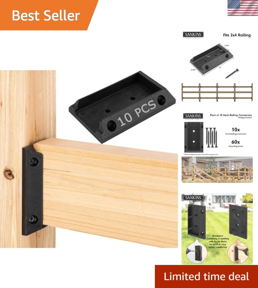 Customizable 10-Pack Black Deck Railing Brackets for 2x4 – Heavy-Duty Design