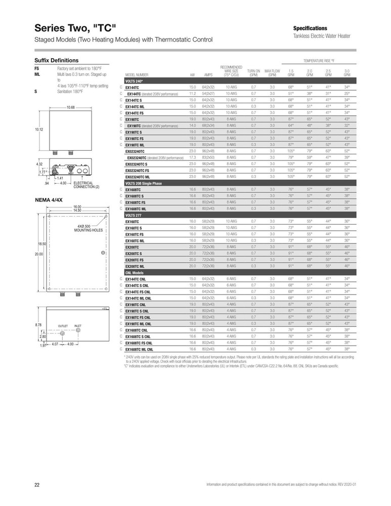 Eemax Ex160tc Electric Tankless Water Heater 277VAC Commercial General Purpose