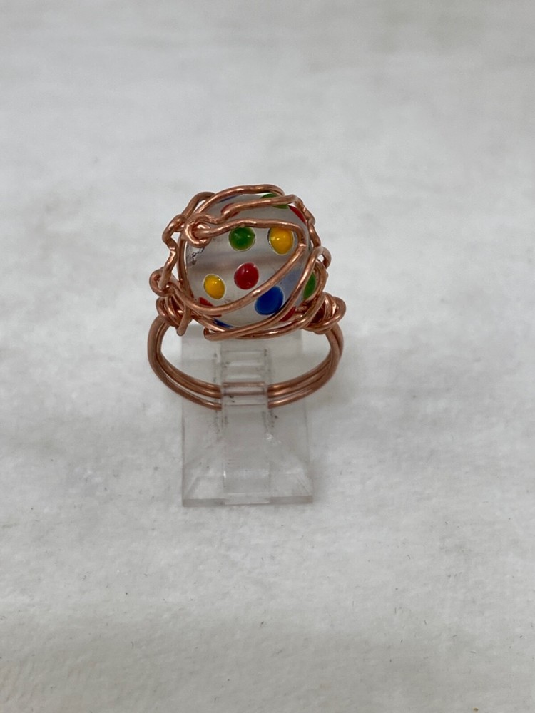 Handmade ~ Copper Wire Wrap ~ Glass Bead Ring Size 7 1/4 #216