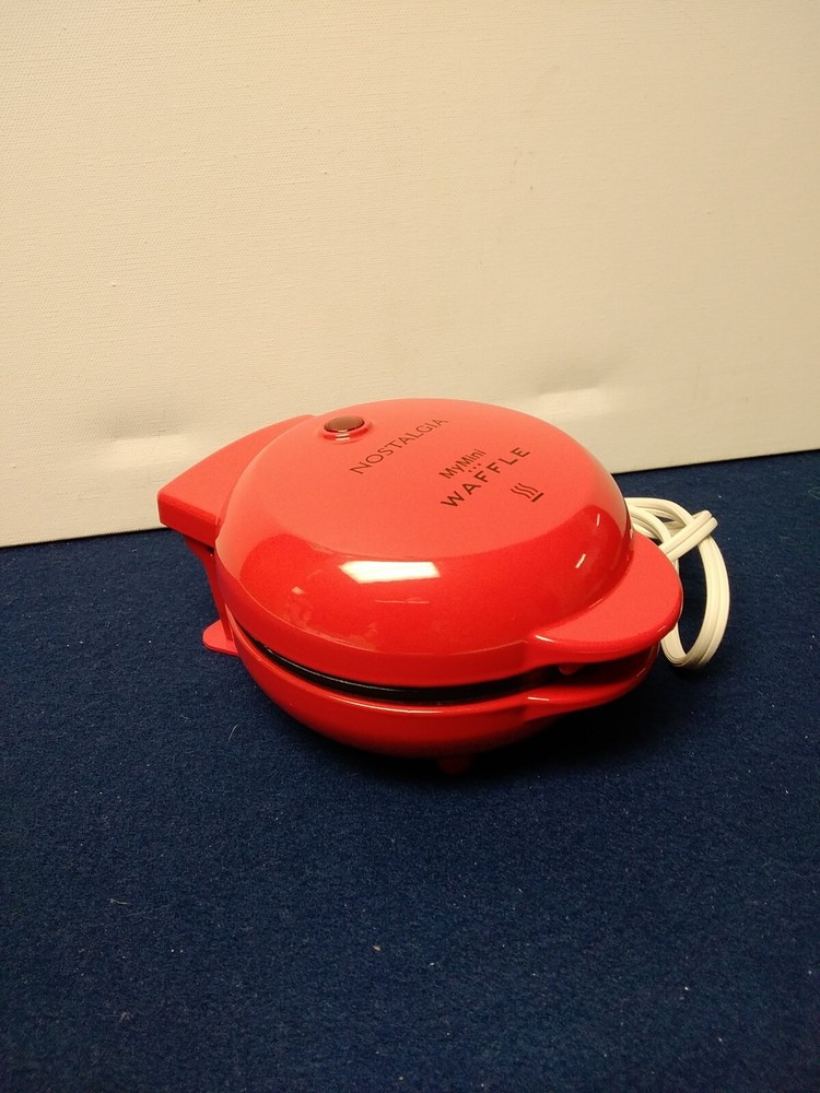 Nostalgia MyMini Waffle Maker Red 5 Inch Non-Stick Compact Size