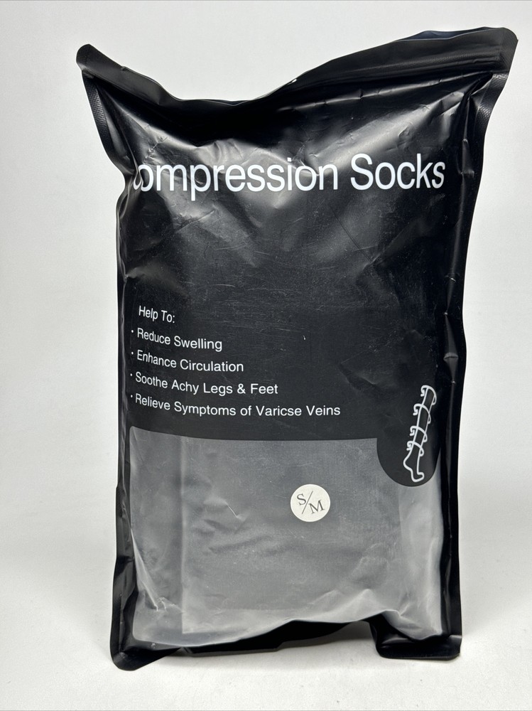 MIRACLE Socks COMPRESSION BLACK 2 Pack Unisex Size Small S/M