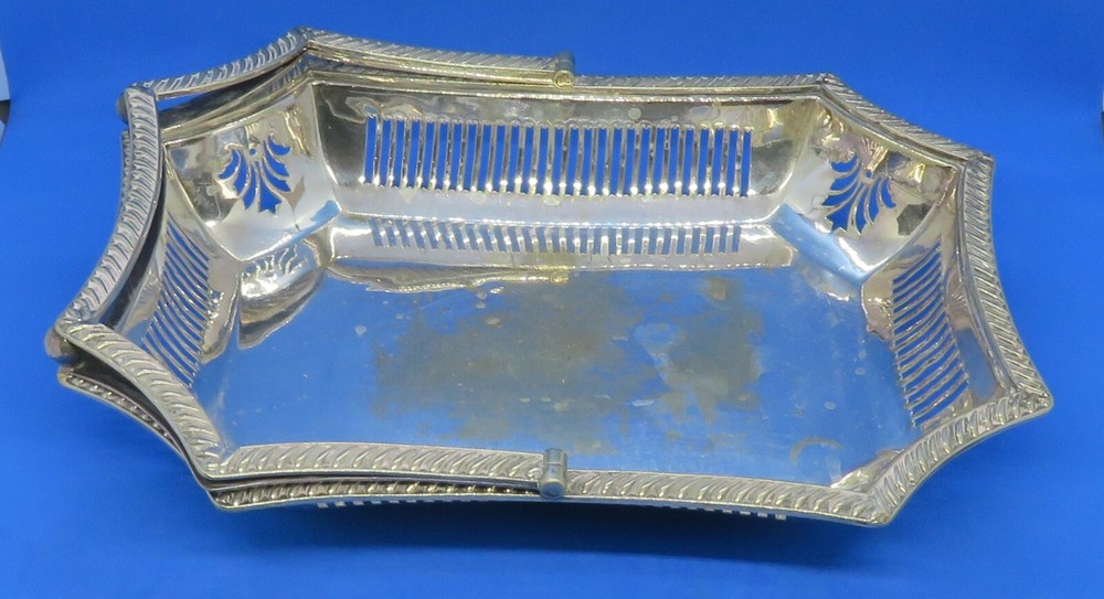 Silver plate electroplate vintage Victorian antique rectangular cake basket dish