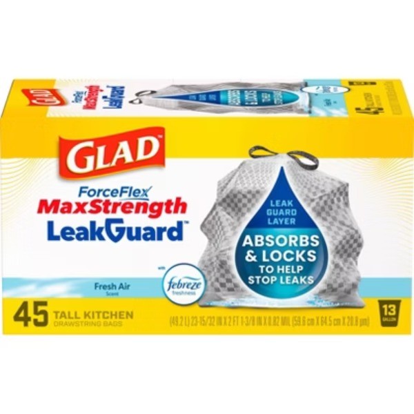 Glad ForceFlex MaxStrength Drawstring Trash Bags - Fresh Air - 13 Gallon - 45ct