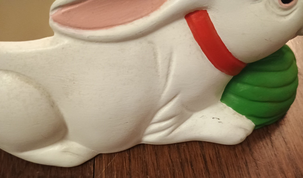 Vtg Hand Painted White 3D Rabbit w Cabbage Tulips Easter Spring Ceramic Planter