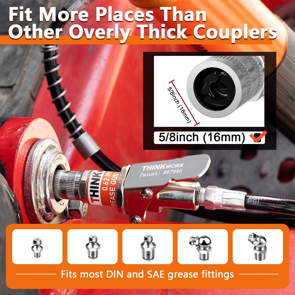 THINKWORK Grease Gun Coupler, Strong Lock on Greases Couplers with...