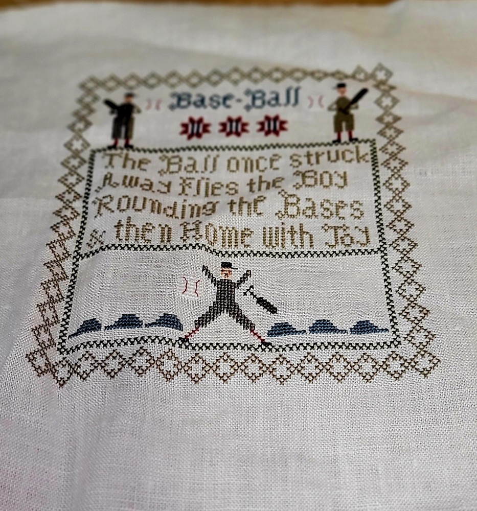 Hand Cross Stitched Baseball Sampler