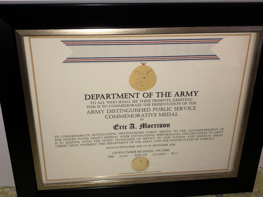 ARMY DISTINGUISHED PUBLIC SERVICE COMMEMORATIVE MEDAL CERTIFICATE ~ Type-1