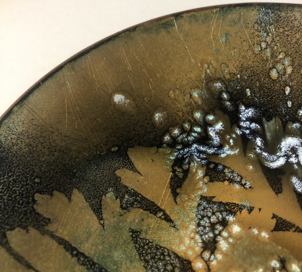 Mid Century Modern Enamel Dish Bowl Signed 7” Oak Leaf