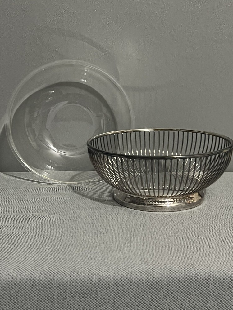Vintage Gorham Silver Plated Wire Bowl 7" With Hard Plastic Insert