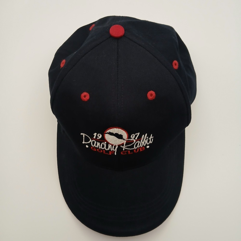 Dancing Rabbit Golf Club Hat Cap Ahead Strapback Navy Blue White Red Script Flag