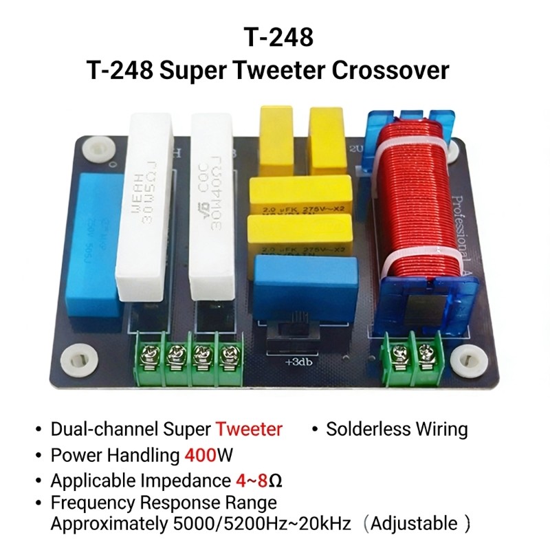 5200Hz-20kHz 400W 2 Way Frequency Divider Speaker Filter Circuit Adjustable