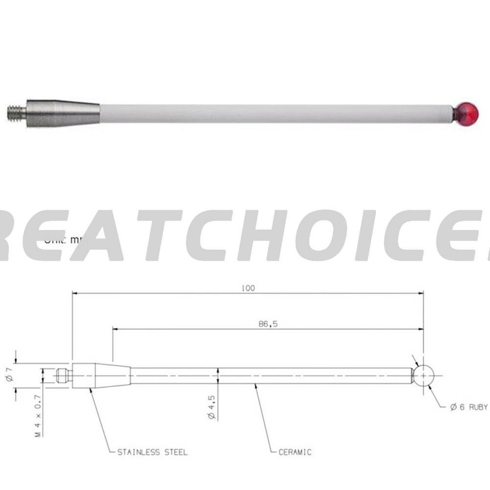A-5000-3712 6mm Ruby Ball 100mm Ceramic Stem Renishaw CMM Probe Stylus 2PC