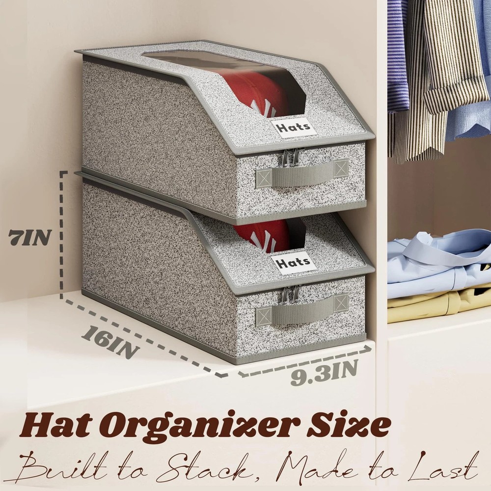 Large Stackable Baseball Cap Storage Box Dustproof Foldable Zipper Organizer