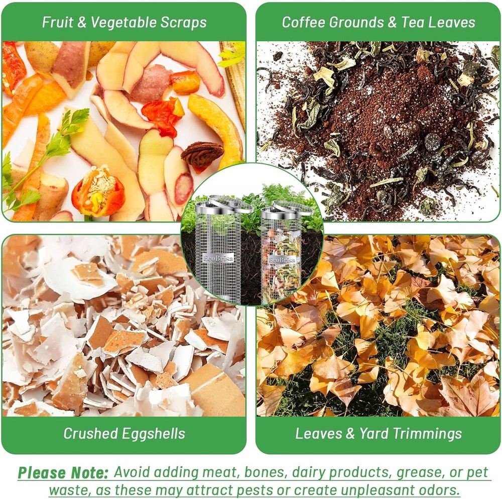 2 Pack Inground Worm Composting Bin, Metal Compost Bin for Recycling Kitchen Foo