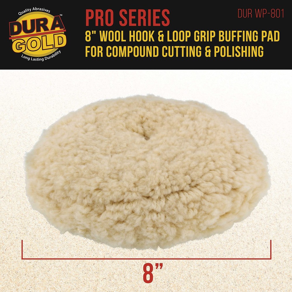 8" 100% Wool Hook & Loop Grip Buffing Pad for Compound Cutting & Polishing - ...