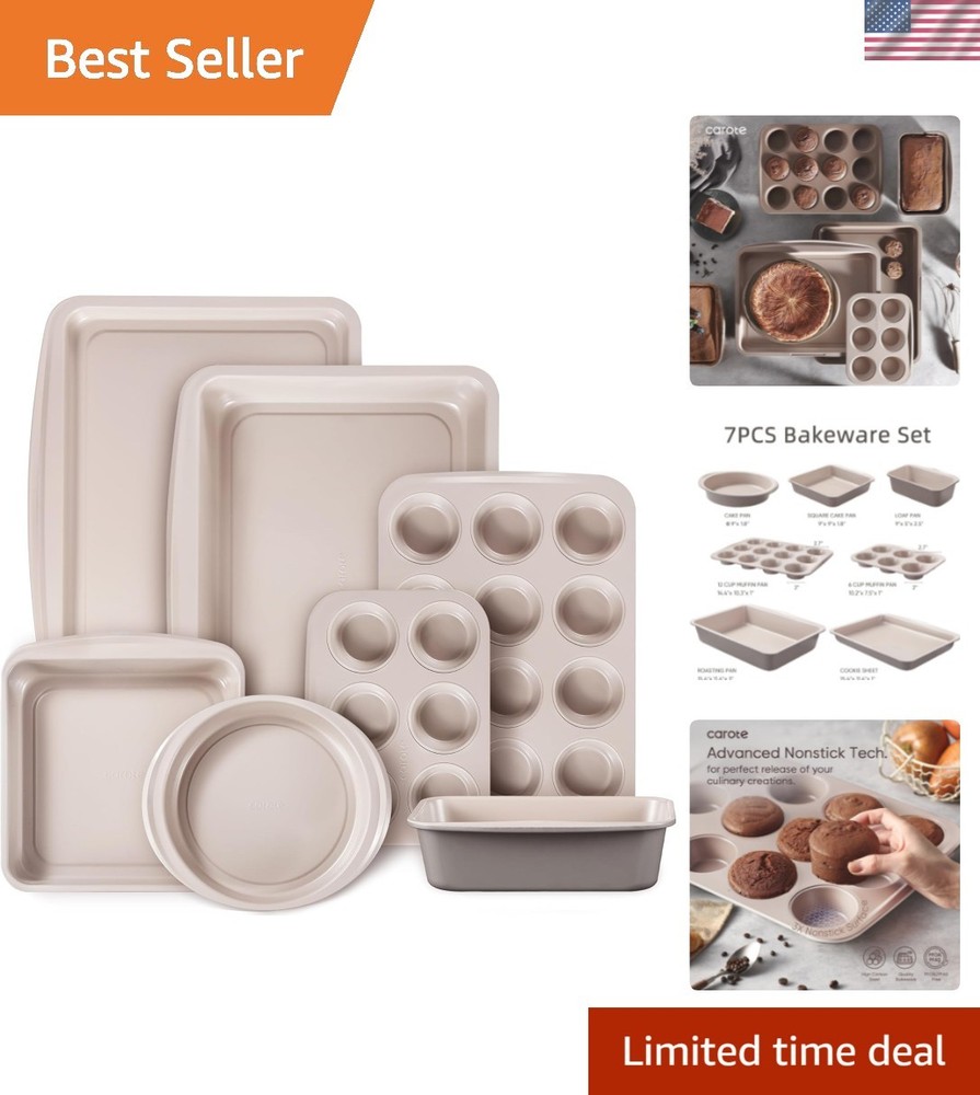 7-Piece Nonstick Stackable Baking Pans Set - Bakeware Sets Including Cookie S...