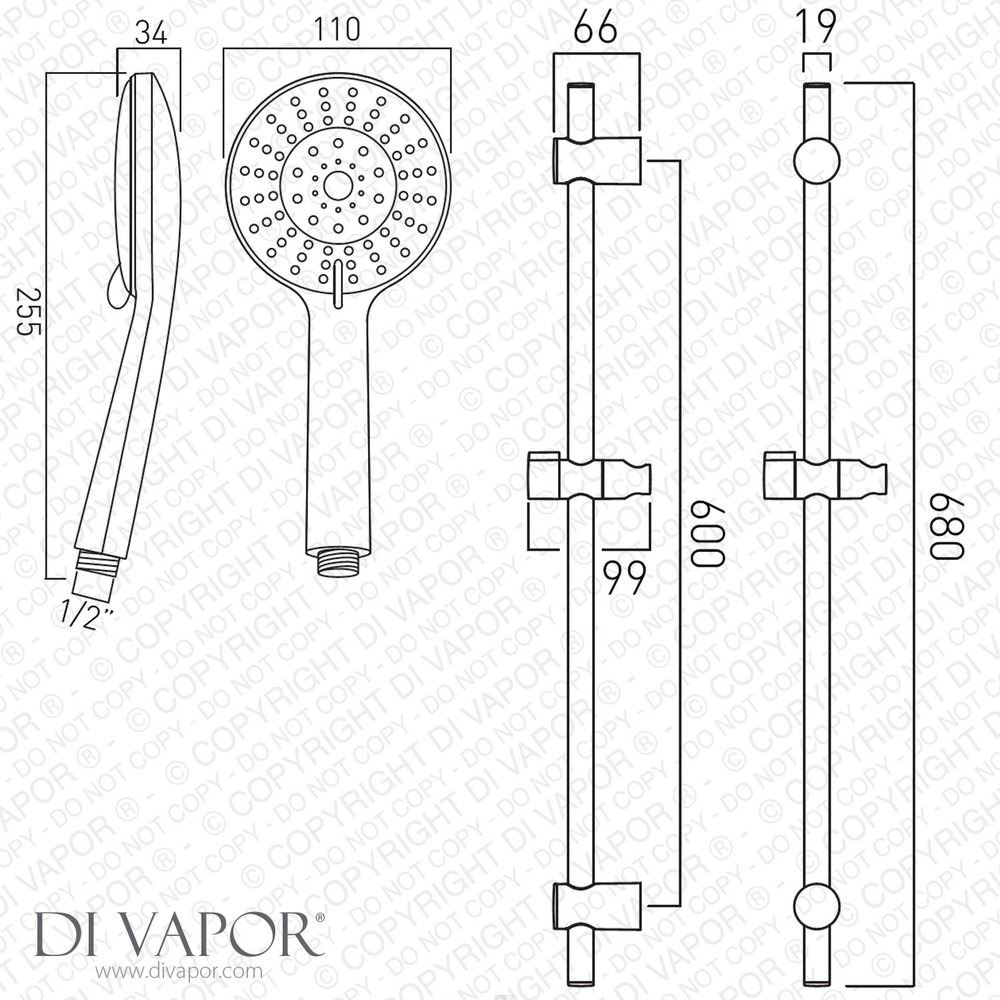 Vado EVO-MFSRK-C/P Evolve Multi-Function Slide Rail Shower Kit EVO-MFSRK-DB-CP