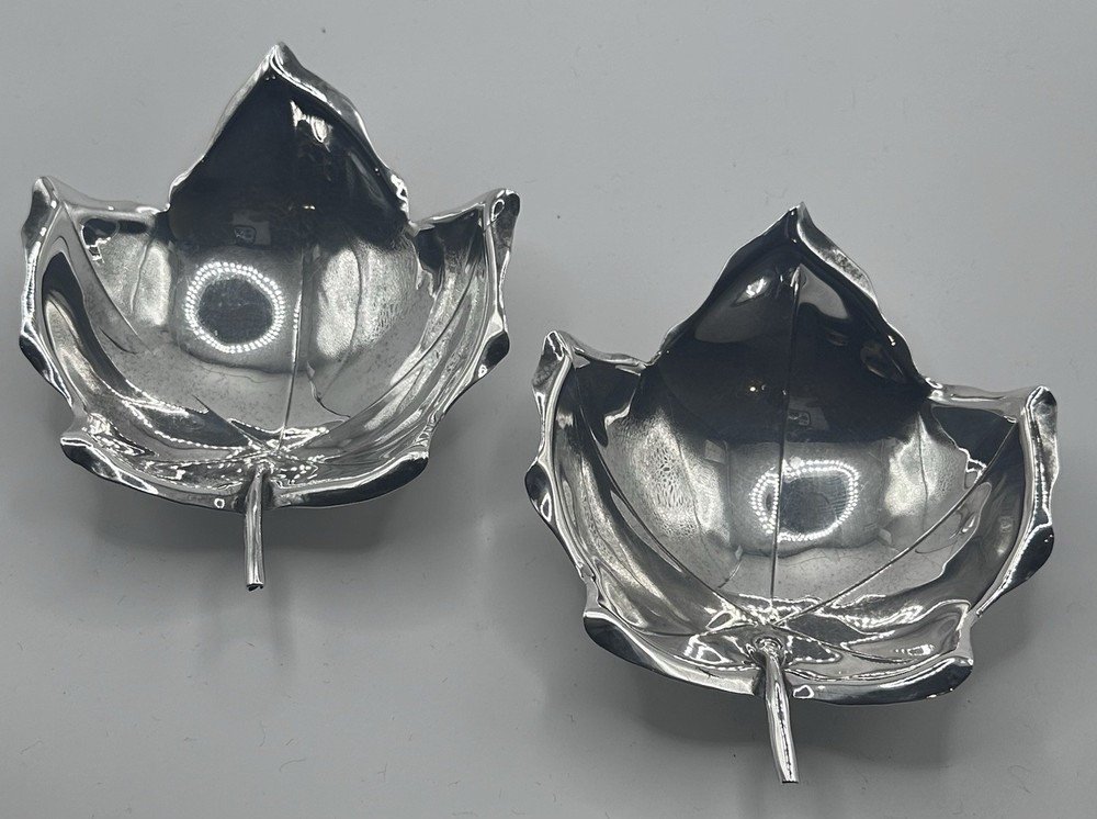 CARTIER Vintage Sterling Silver Maple Leaf Candy Nut Dish Set