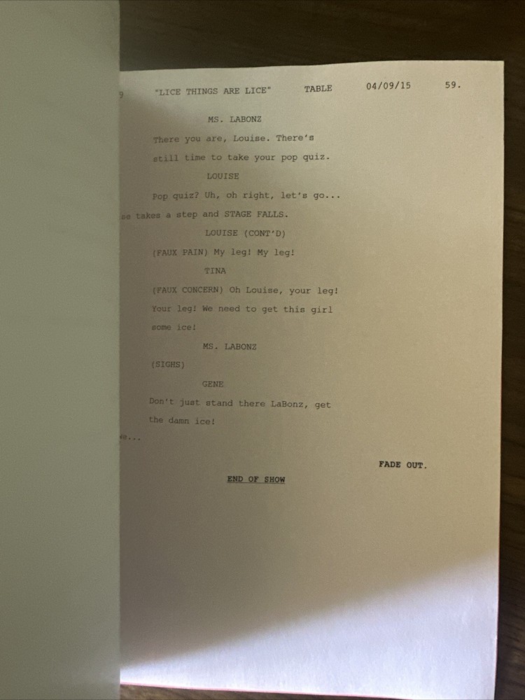 ORIGINAL 2015 Bob’s Burgers Table Read Script Fox Screenplay Lice Things