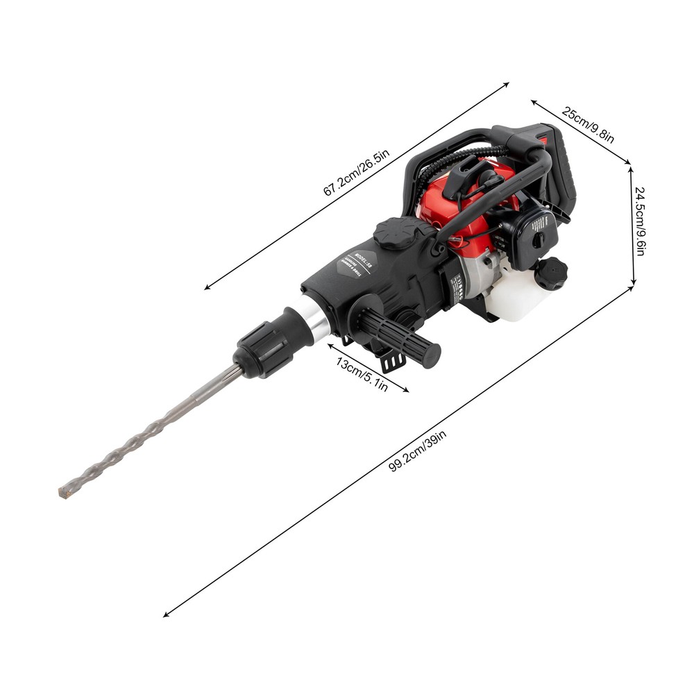 3in1 33cc Gasoline Jack Hammer & Drill Machine Chisel Concrete Breaker Bit Kit