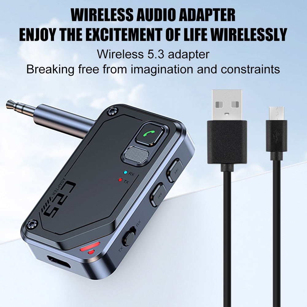 Bluetooth 5.3 Car Wireless Transmitter Receiver Adapter AUX Audio 3.5mm Jack