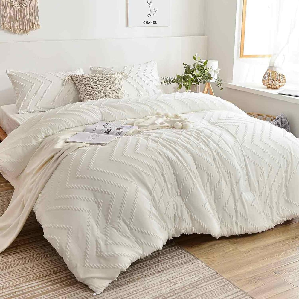 Nanko 2 Pack Standard Size Pillow Shams Set, White Boho Tufted Soft Microfibe...