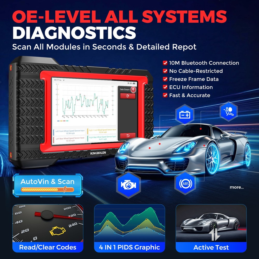 KINGBOLEN K7 OBD2 Car Diagnostic Tool Key Coding Full System CANFD Free Update