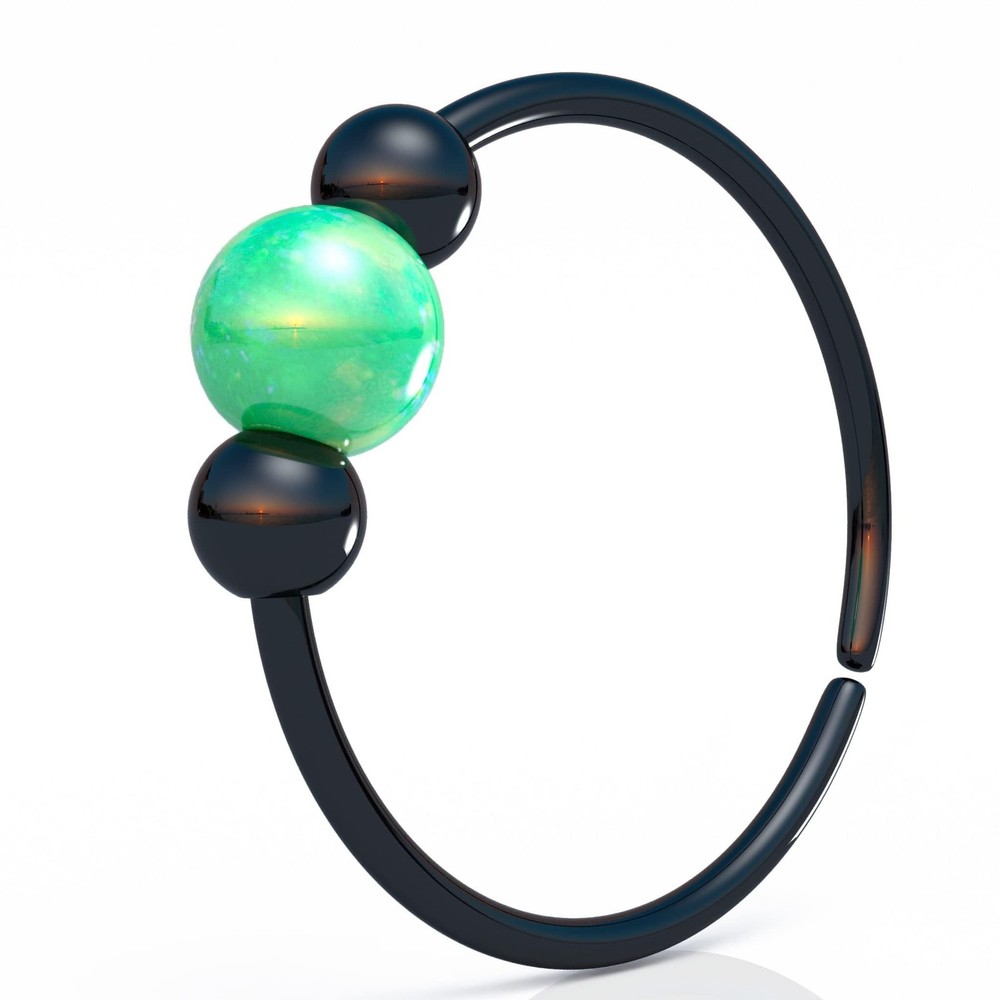 Black silver helix 3mm opal Green Opal