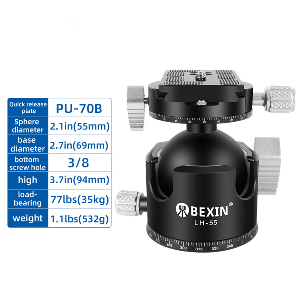55mm Low center gravity tripod panoramic head With Quick Release Plate for DSLR
