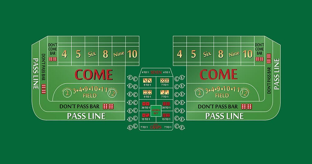Craps Table Layout Felt - 8 Foot - Green